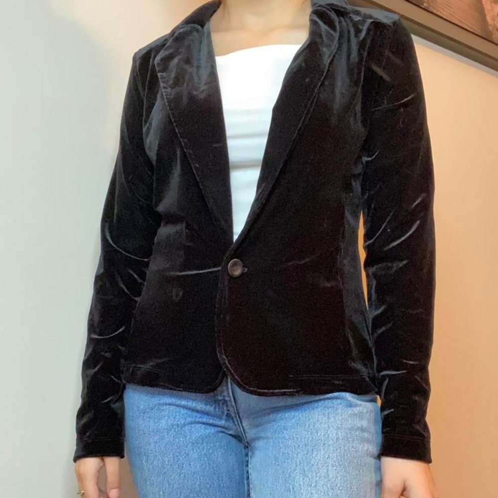 Y2K 90s 2000s Iona Black Velvet Button Detail Blazer Jacket NWT